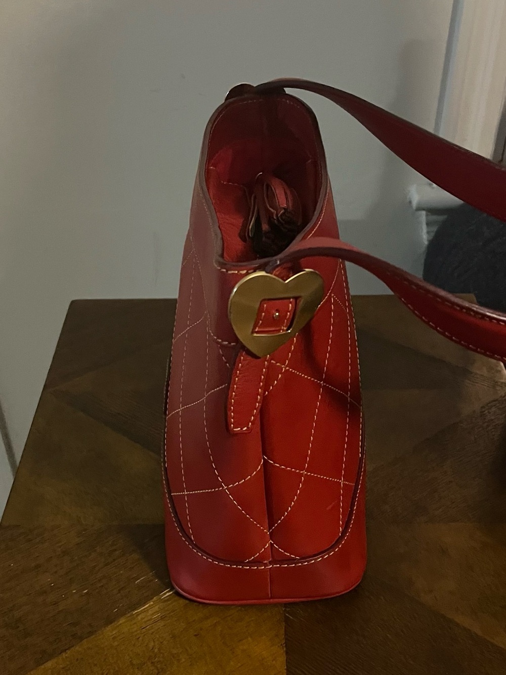 Dooney & Bourke Red Quilted Leather Shoulder Bag with Tassel - Picture 5 of 12